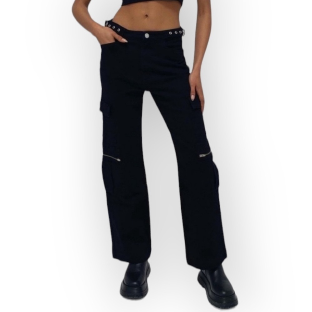 Black cargo pants with silver details
